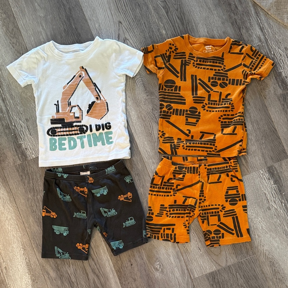Construction-Themed Kids Pajama Set - Orange and Black